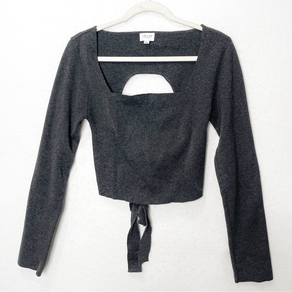 Anthropologie Le Lis Collection Open Back Tie Sweater Gray Size Large Balletcore